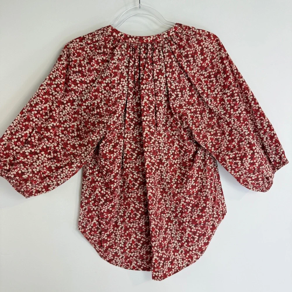 Apiece Apart Mitte Blouse Women S Red Floral Organic Cotton Puff Sleeve Top - Picture 6 of 11